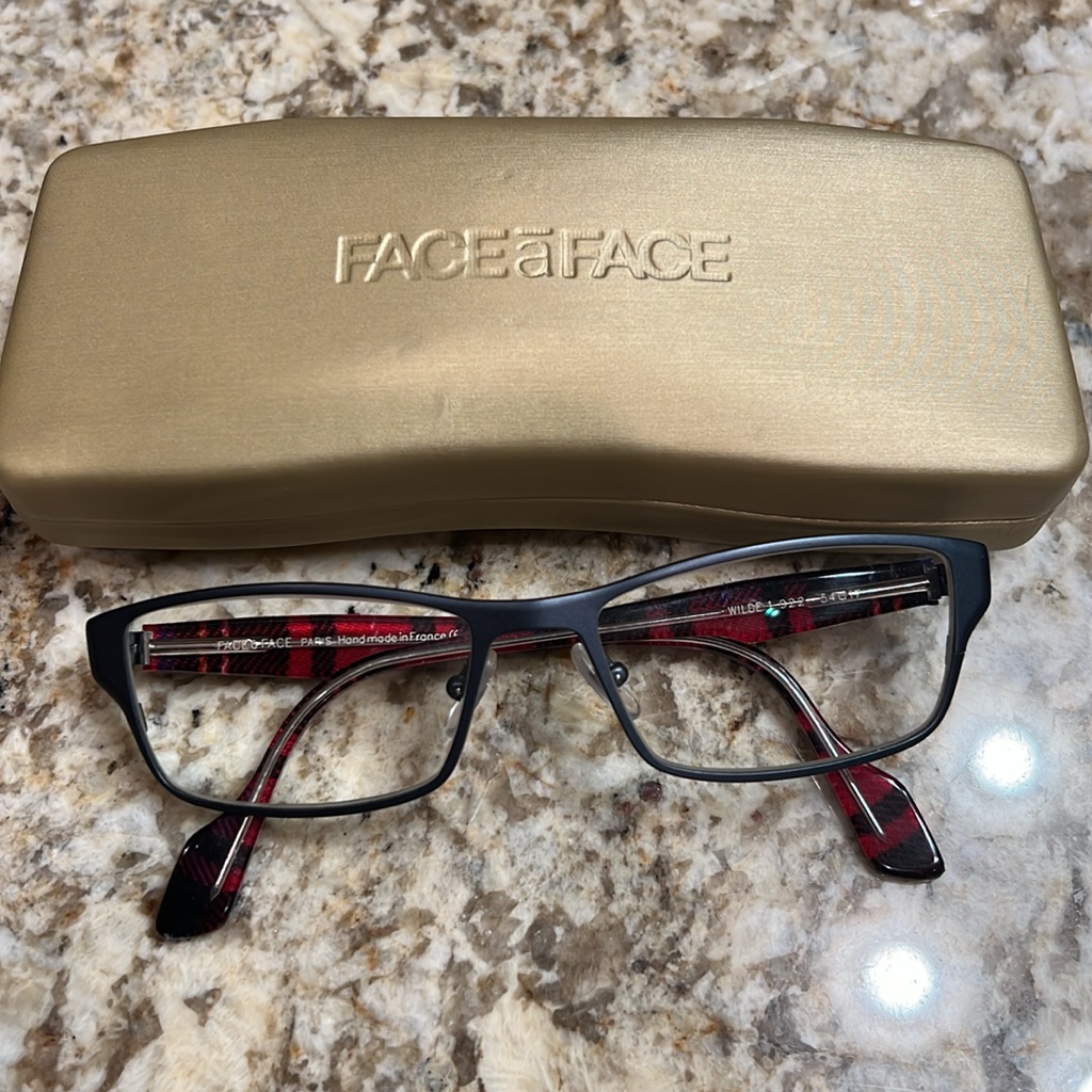 Face A Face Paris Metal & Red Plaid Eyeglasses & Case